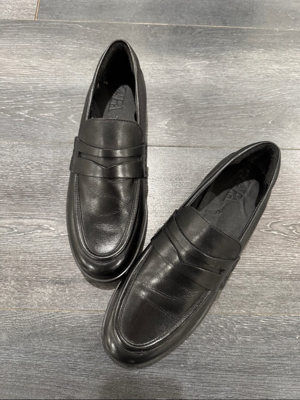 Zara 💯 leather lMen's Black Penny Loafers